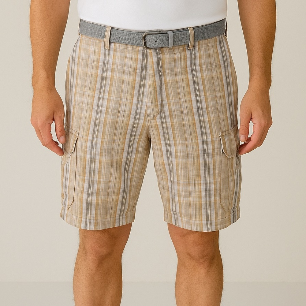Tommy Bahama Men’s Plaid Shorts Tan Preppy Size 36